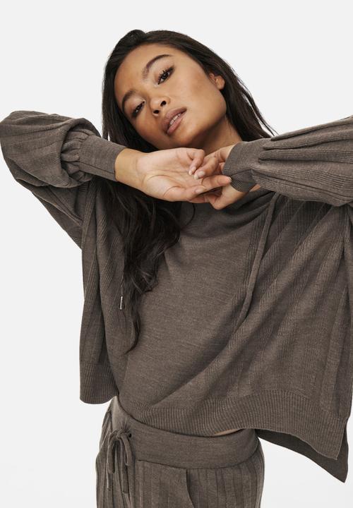 ONLY - New tessa long sleeve hood pullover knit - chestnut