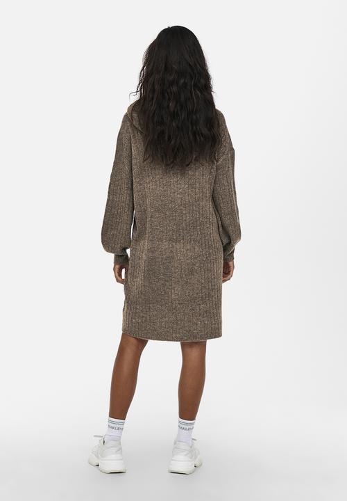 ONLY - Karinna long sleeve long hood dress - chestnut