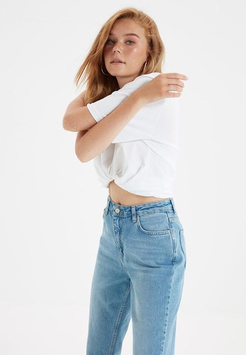 Trendyol - High waist zippered wideleg fit jeans - blue