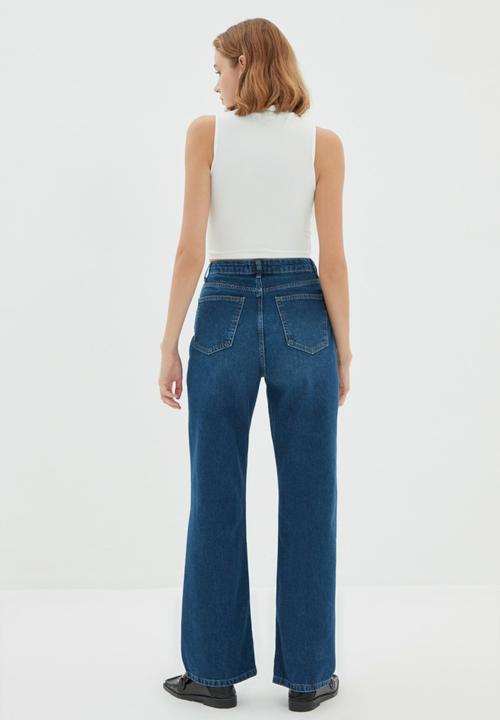 Trendyol - High waist 90's wide leg jeans - dark blue