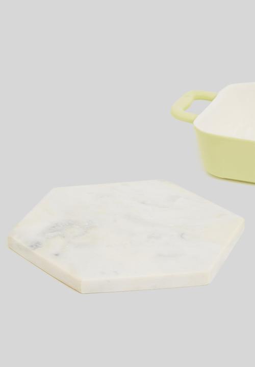Sixth Floor - Capra hex marble trivet - white