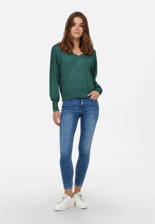 ONLY - Alona life long sleeve v-neck pullover knit - mallard green