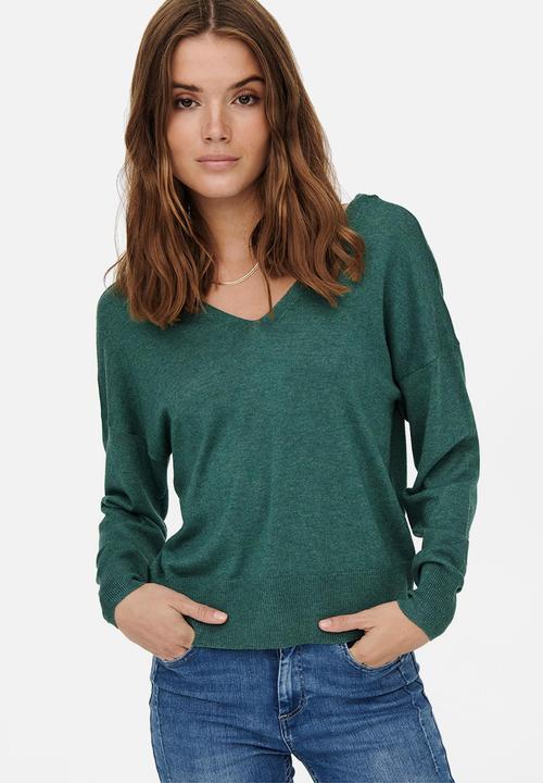 ONLY - Alona life long sleeve v-neck pullover knit - mallard green