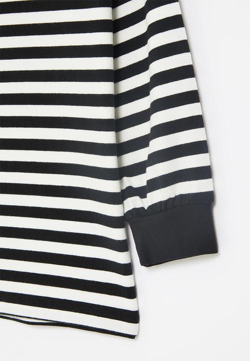 Pop Candy - Boys stripe long sleeve golfer - black & white