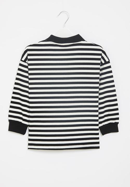 Pop Candy - Boys stripe long sleeve golfer - black & white