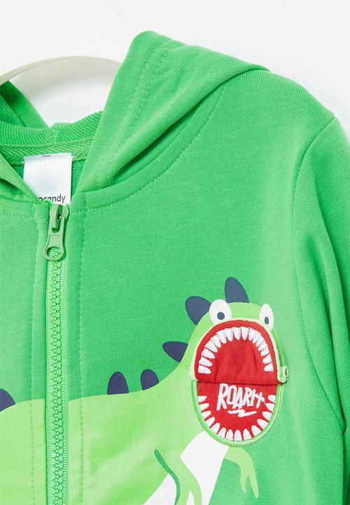 Pop Candy - Boys dino zip through hoodie - green