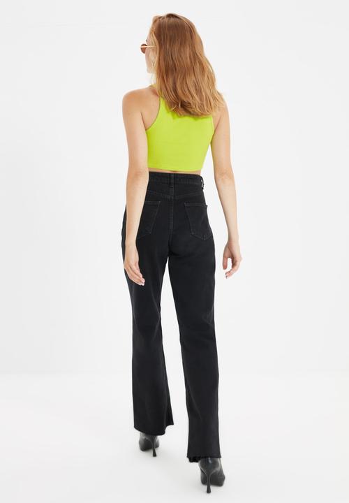 Trendyol - Ripped detailed high waist wide leg jeans - black