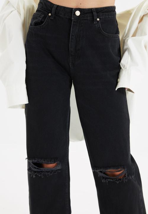 Trendyol - Ripped detailed high waist wide leg jeans - black