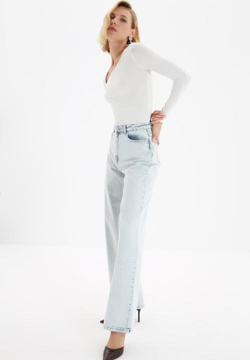 Trendyol - Wash effect high waist wide leg jeans - grey
