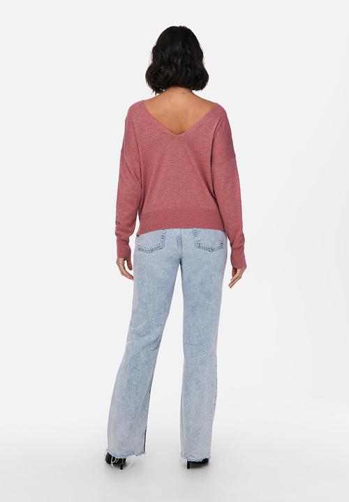 ONLY - Alona life long sleeve v-neck pullover knit - mauvewood