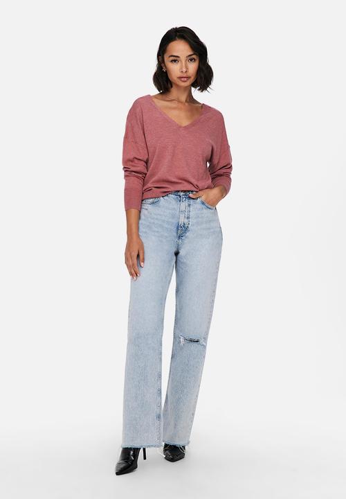 ONLY - Alona life long sleeve v-neck pullover knit - mauvewood
