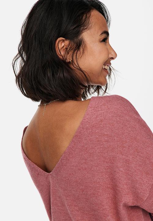 ONLY - Alona life long sleeve v-neck pullover knit - mauvewood