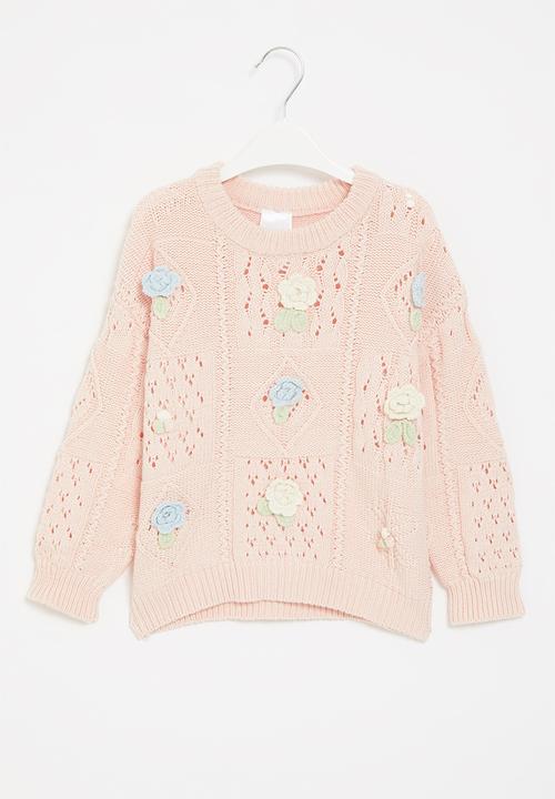 Pop Candy - Cable knit jersey with flower detail - pink