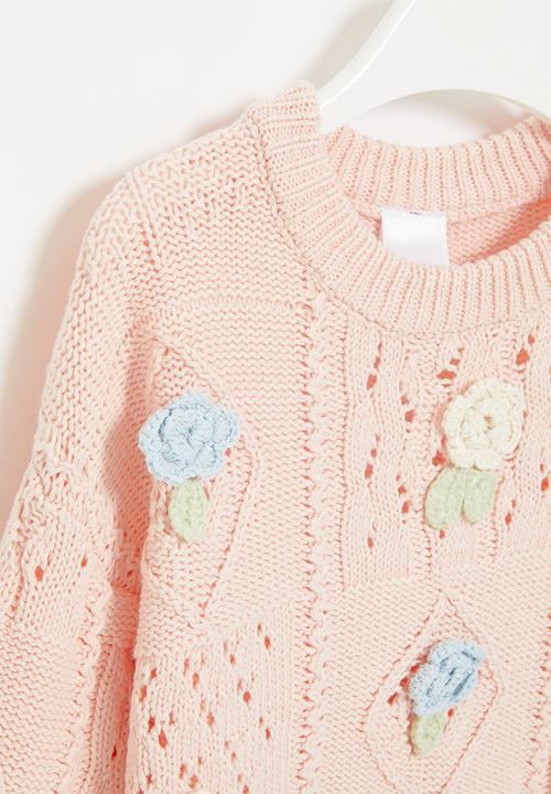 Pop Candy - Cable knit jersey with flower detail - pink