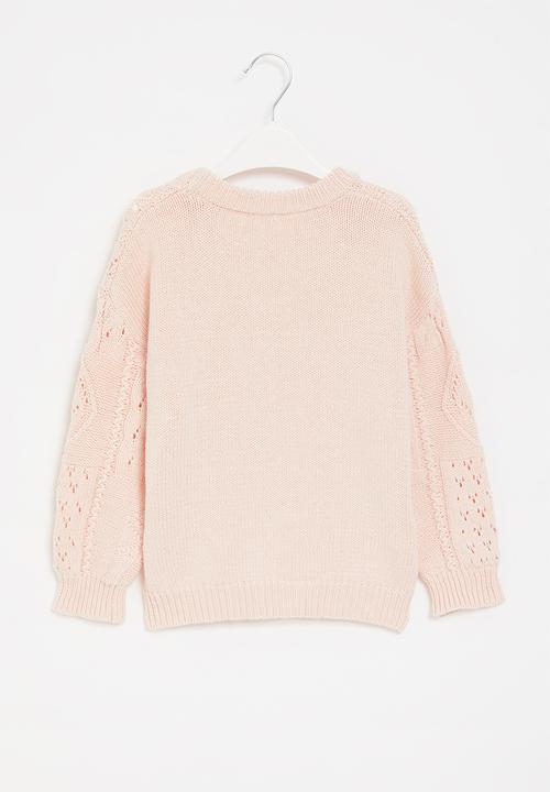 Pop Candy - Cable knit jersey with flower detail - pink