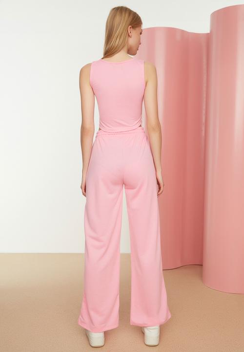 Trendyol - Zipper detailed wide leg knitted bottom-top set - pink