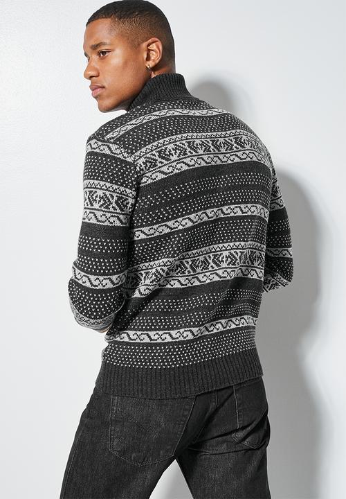 Superbalist - Fairisle pattern roll neck knit - charcoal