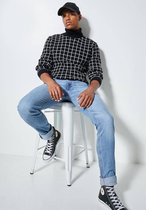 Superbalist - Check pattern roll neck knit - black/white