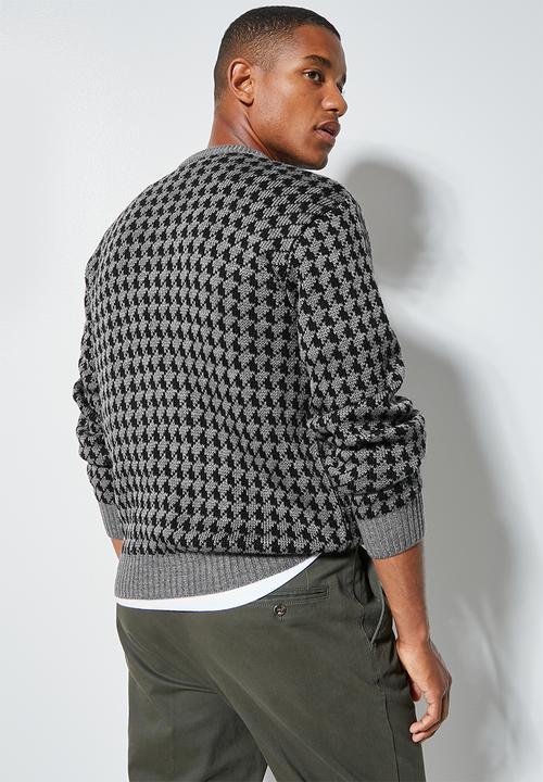 Superbalist - Houndstooth pattern crew knit - black/grey
