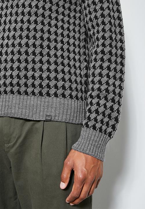 Superbalist - Houndstooth pattern crew knit - black/grey