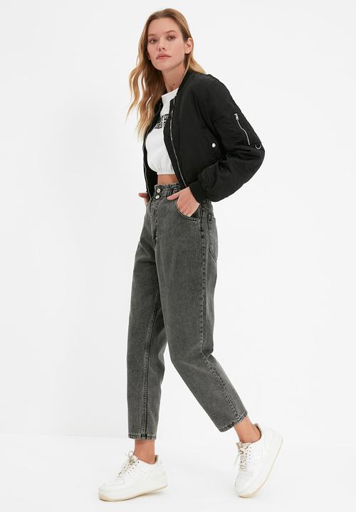 Trendyol - Waist detailed high waist mom jeans - anthracite