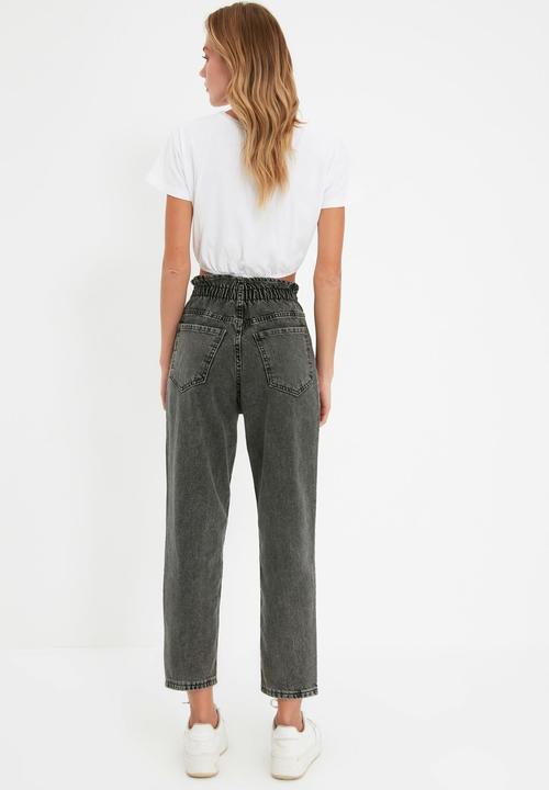 Trendyol - Waist detailed high waist mom jeans - anthracite