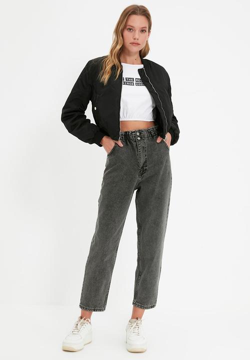 Trendyol - Waist detailed high waist mom jeans - anthracite