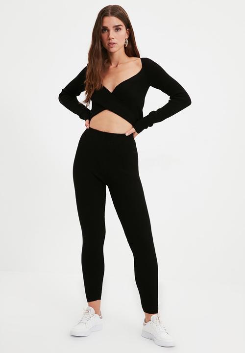Trendyol - Tie detailed knitwear bottom-top set - black