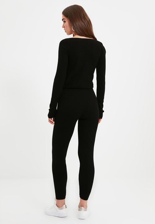 Trendyol - Tie detailed knitwear bottom-top set - black