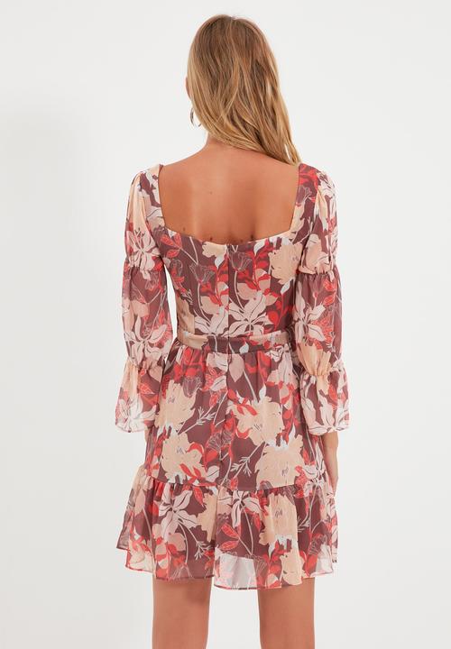 Trendyol - Ruffle patterned dress - brown