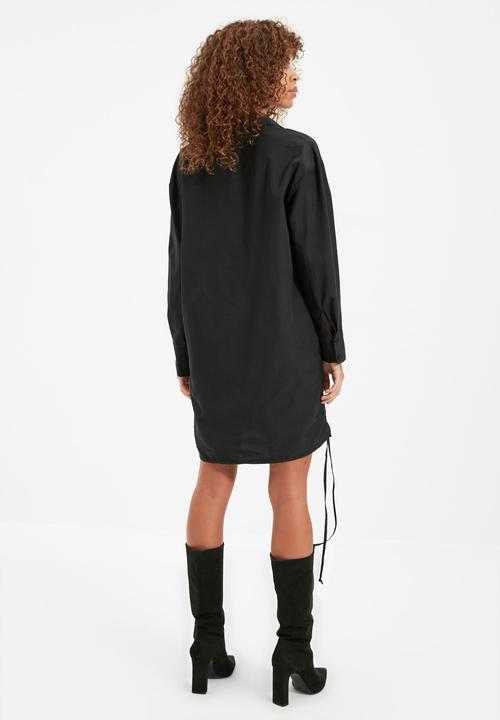 Trendyol - Drawstring detailed shirt dress - black