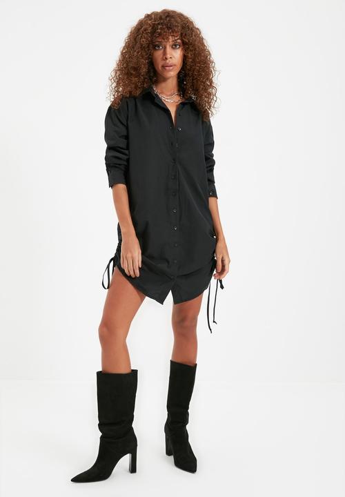 Trendyol - Drawstring detailed shirt dress - black