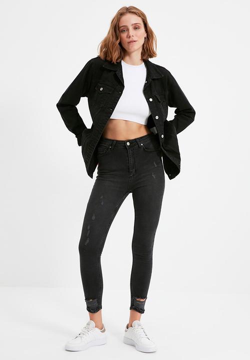 Trendyol - Ripped high waist skinny jeans - black