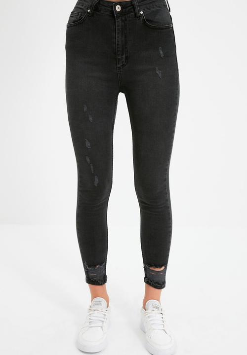 Trendyol - Ripped high waist skinny jeans - black