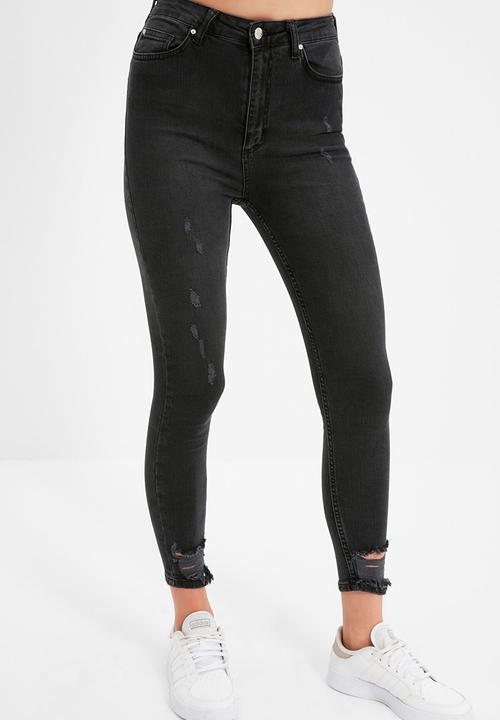 Trendyol - Ripped high waist skinny jeans - black