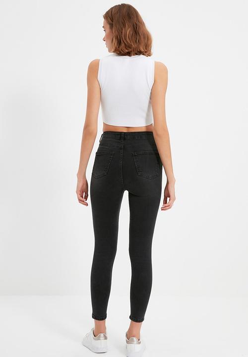 Trendyol - Ripped high waist skinny jeans - black