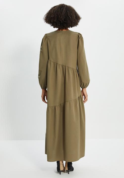 Trendyol - Crew neck poplin dress - khaki