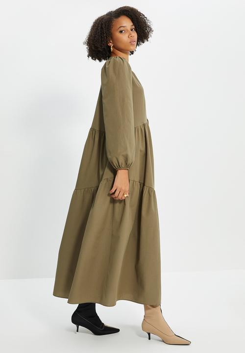 Trendyol - Crew neck poplin dress - khaki