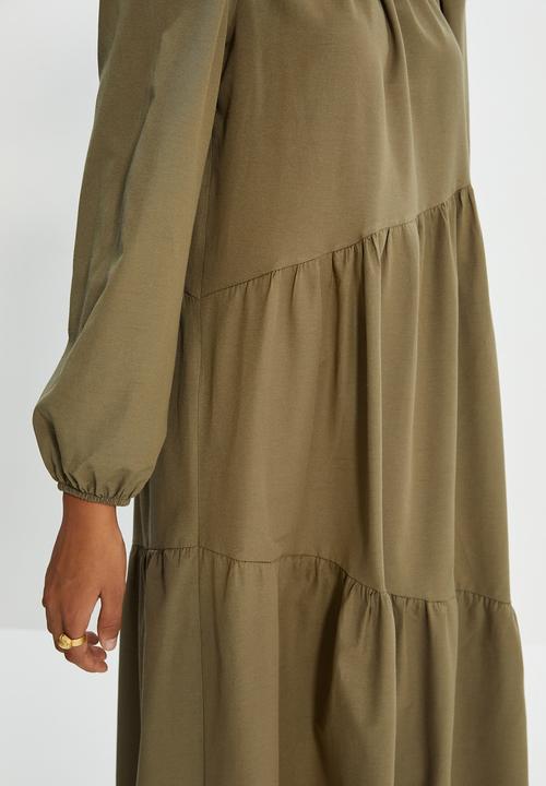 Trendyol - Crew neck poplin dress - khaki
