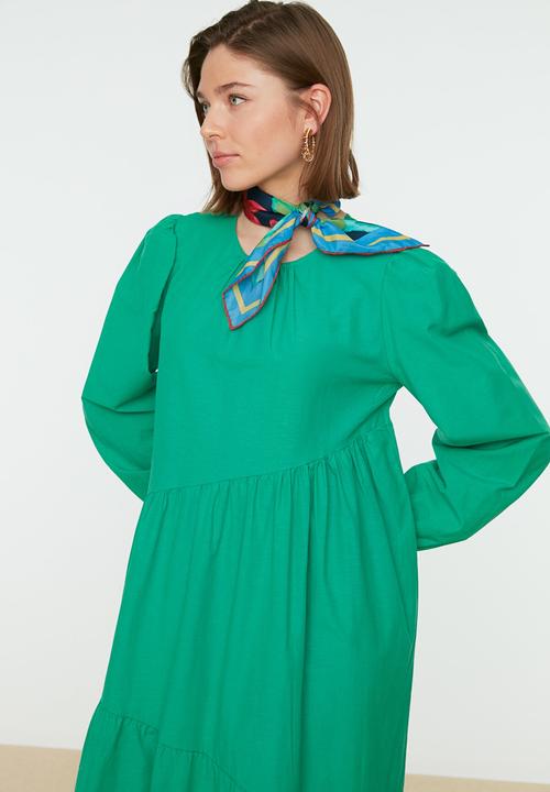 Trendyol - Crew neck poplin dress - green