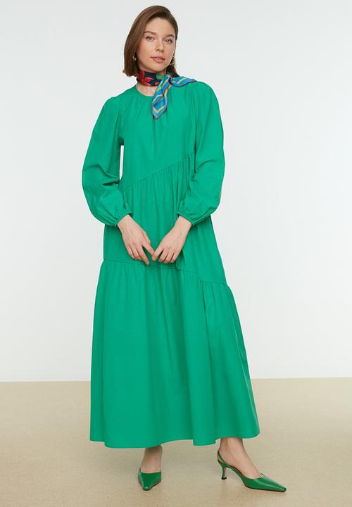 Trendyol - Crew neck poplin dress - green