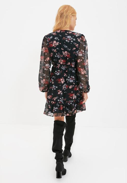 Trendyol - Double breasted collar dress - black