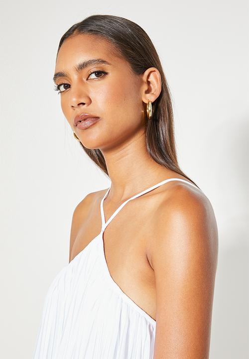 VELVET - Pleated halter mini dress - white