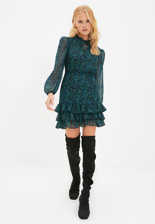 Trendyol - Patterned ruffle dress - green