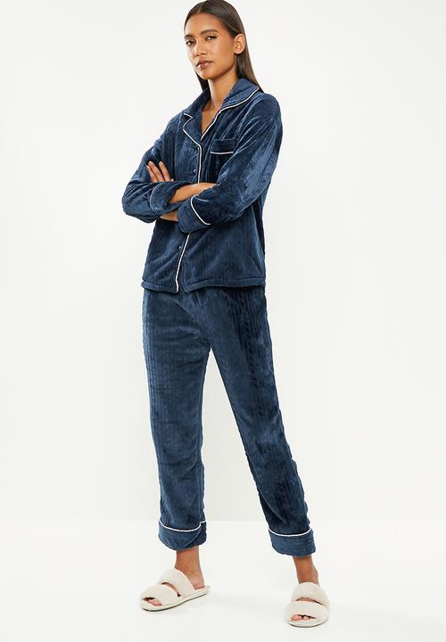 dailyfriday - Textured sleep shirt & pants set - navy
