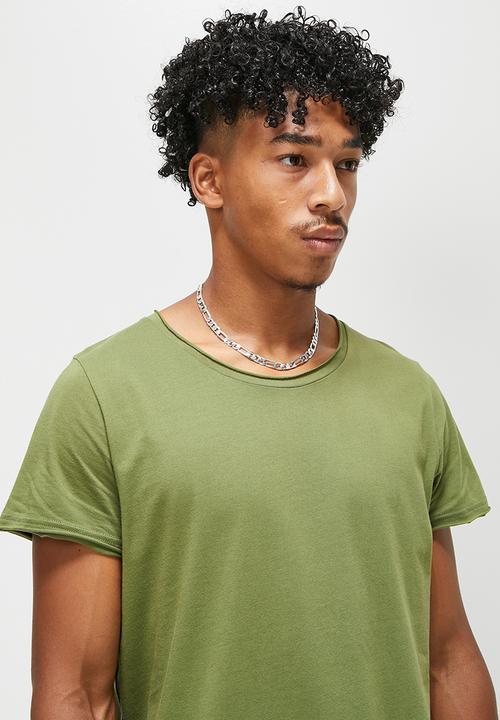 STYLE REPUBLIC - Raw edge curved hem scoop neck tee - khaki green