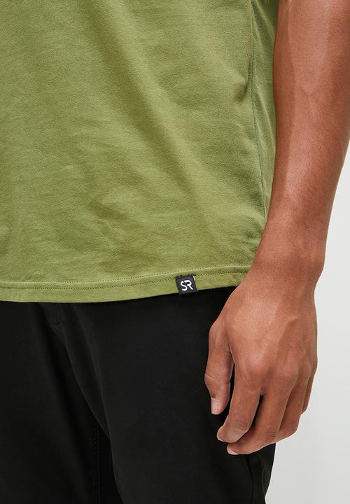 STYLE REPUBLIC - Raw edge curved hem scoop neck tee - khaki green