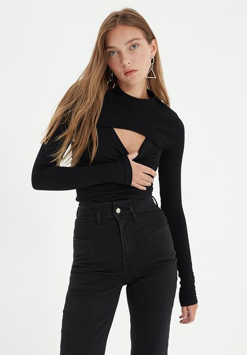 Trendyol - Stitch detail high waist jeans - black