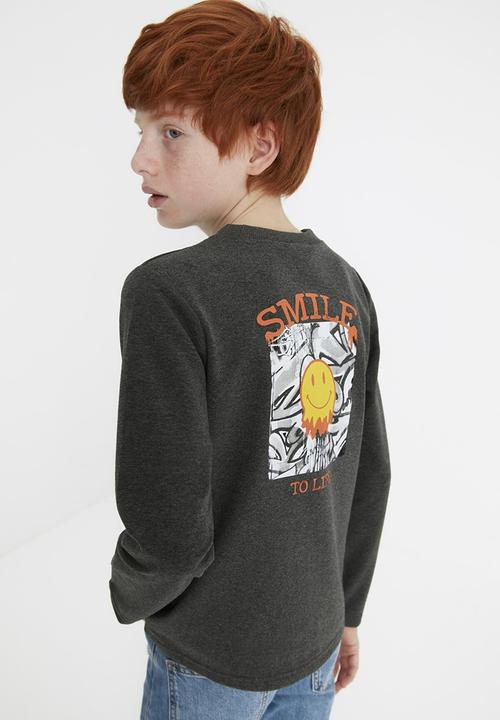 Trendyol - Long sleeve printed sweatshirt - dark grey