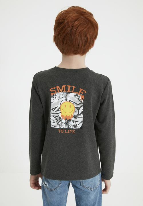 Trendyol - Long sleeve printed sweatshirt - dark grey